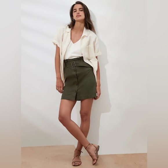 Banana Republic Heritage Paperbag Utility Skirt Mini Olive Green 2 Petite NEW - Picture 2 of 11